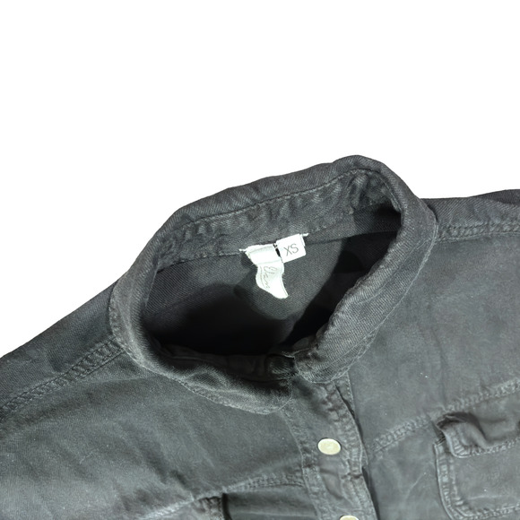 Elan Dolly Jacket Shirt Top Button Fray Women's Extra Small Black Smiley Shacket - Picture 14 of 15